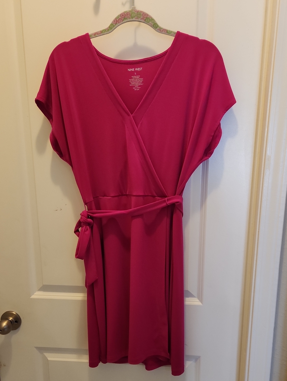 Nine West Fuchsia Wrap Dress with Self-Tie Waist